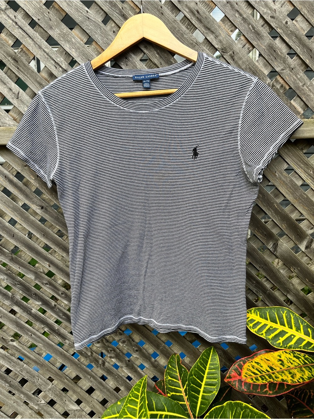 Ralph Lauren Women’s XL Black & White Stripe Crew Neck Tee 100% Cotton